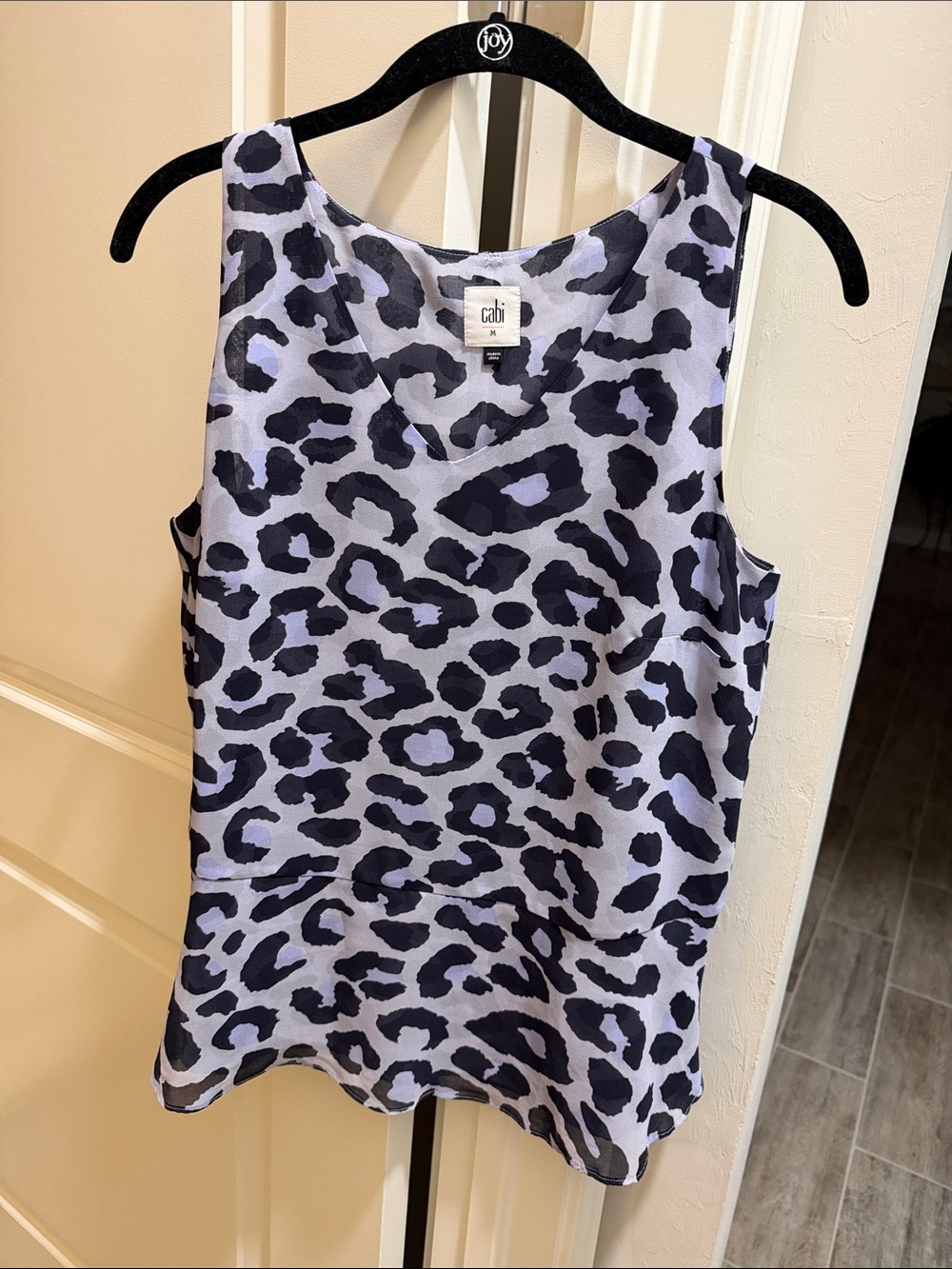 CAbi Feline Blouse Lavender and Black Leopard Print